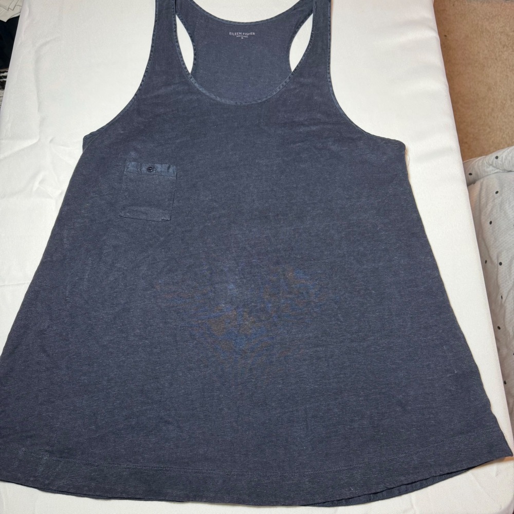Eileen Fisher Womens Medium Charcoal Gray 100% Linen Racerback PocketRN78121